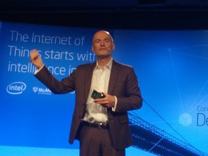Intel Tom Steenman holding a IoT gateway